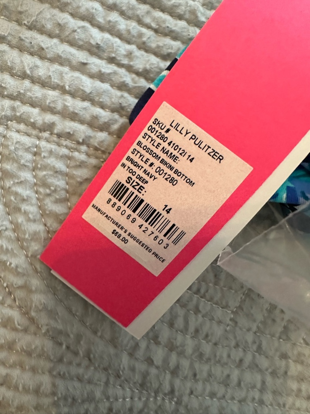 Lilly Pulitzer Bright Pink Tag with Navy Bikini Accent - Picture 2 of 2